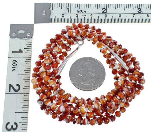 3-Strand Red Oyster Shell Navajo Sterling Silver Bead Necklace MX121593
